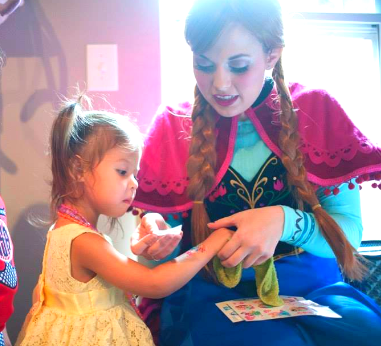 disney princess anna from frozen giving temporary tattoos kids party entertainer